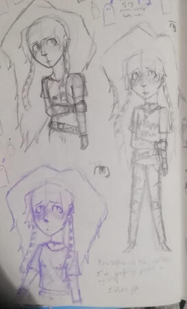 3 doodles of my original character Raven, a very early 2000's mall goth kid